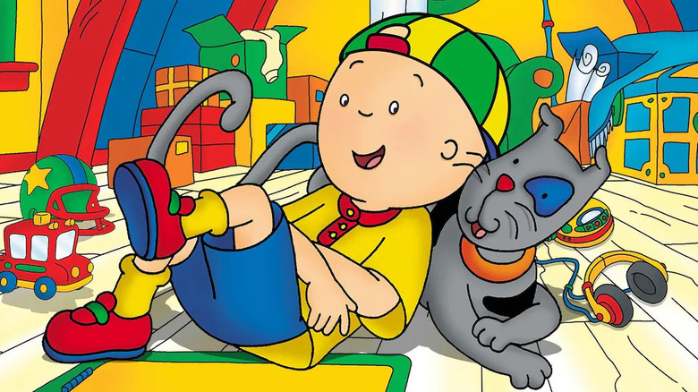 Caillou and Gilbert lying down