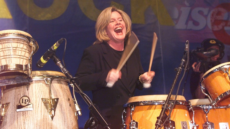 Tipper Gore playing drums