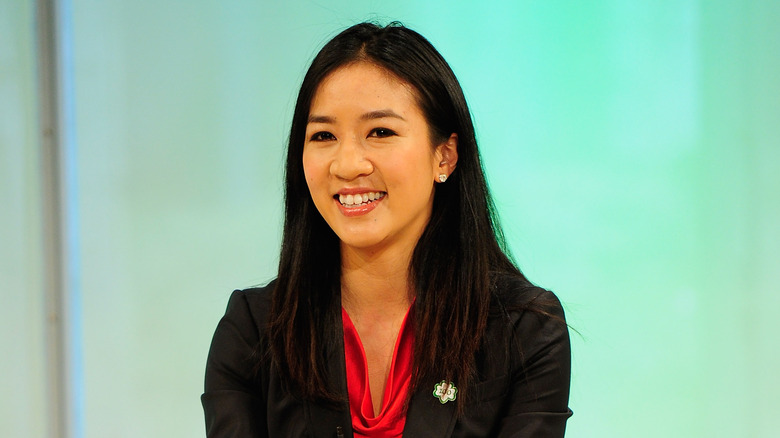 Diplomat Michelle Kwan speaks at a Girl Scouts panel