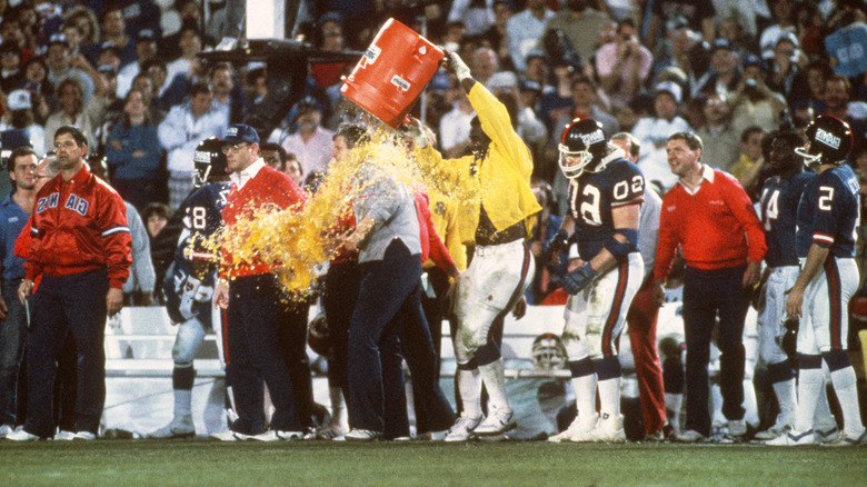 Parcells gets showered at the Super Bowl