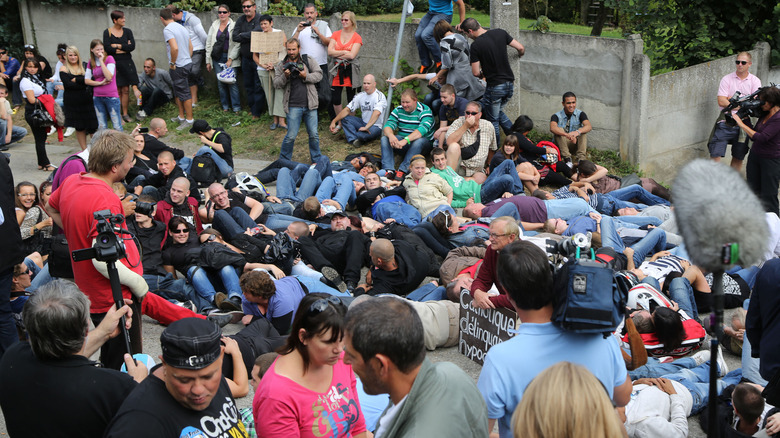 Protest against the release of Marc Dutroux's wife, Michelle Martin