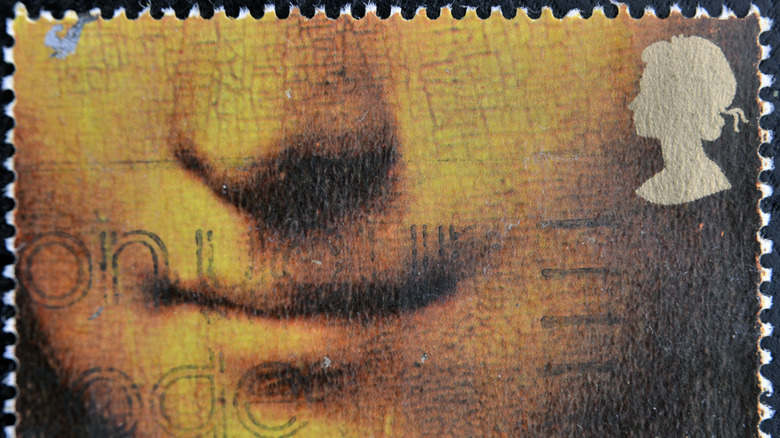 Mona Lisa smiling stamp