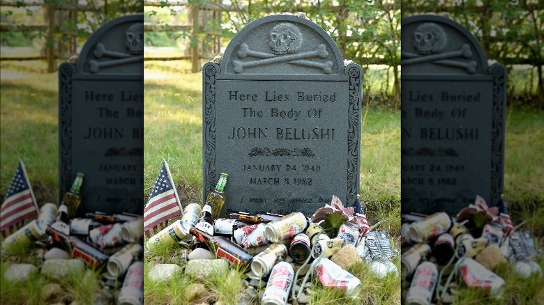 John Belushi's amazing gravestone with beer cans