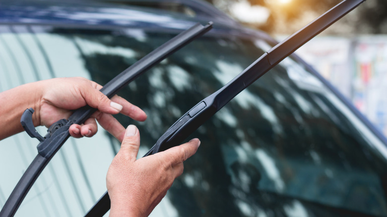 person holding windshield wipers