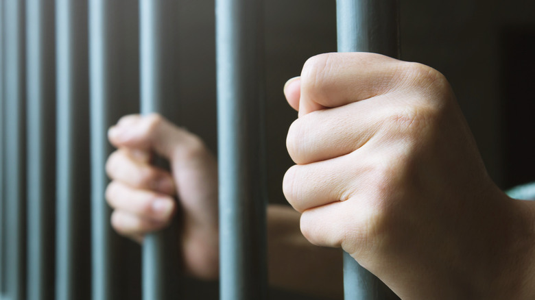 Prisoner holding jail cell bars