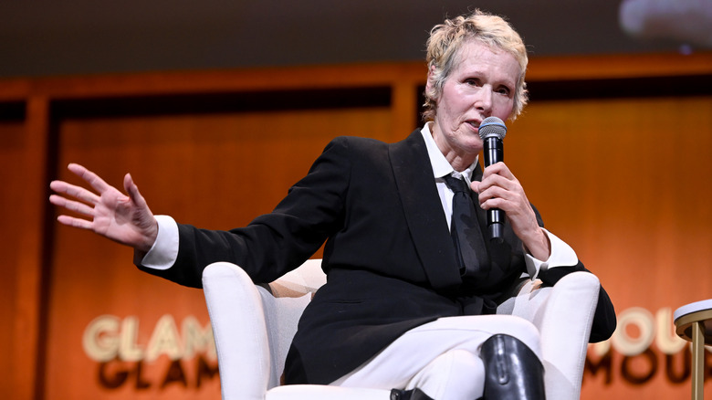 E. Jean Carroll with microphone, 2019