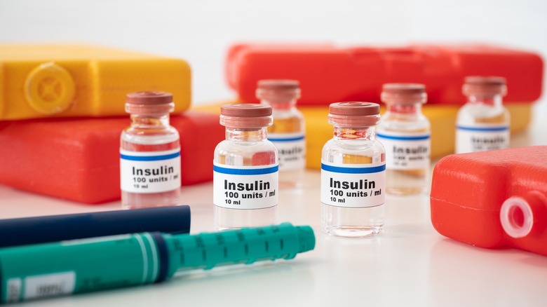 Insulin bottles and medical equipment