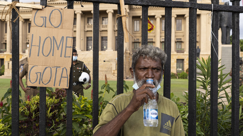 Protestor outside Gotabaya Rajapaksa's office