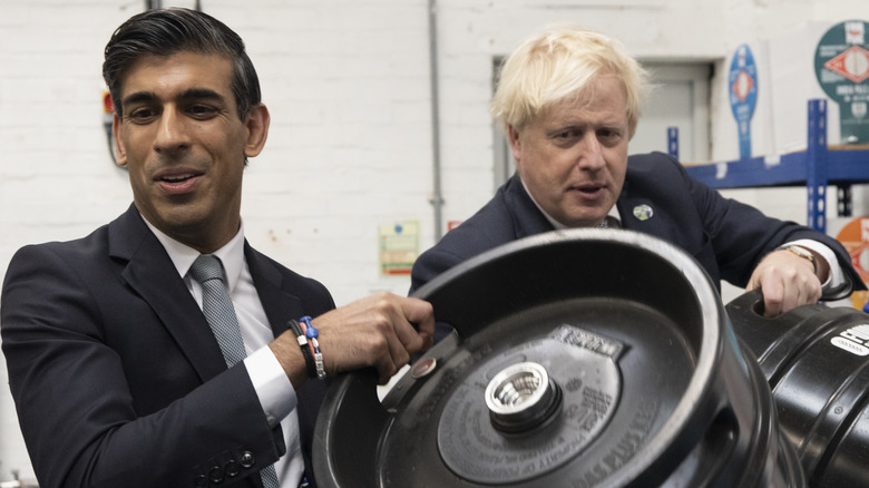 Rishi Sunak and Boris Johnson visit a brewery