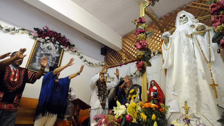 Santa Muerte worshippers during service