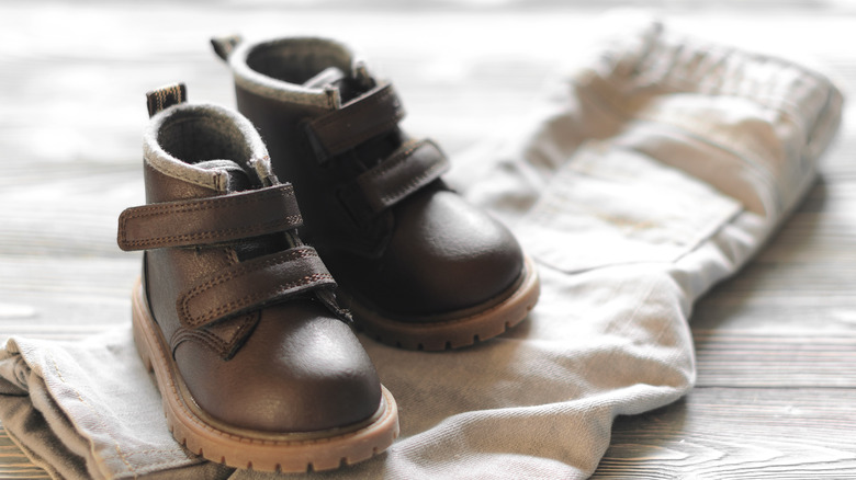 Brown leather baby shoes