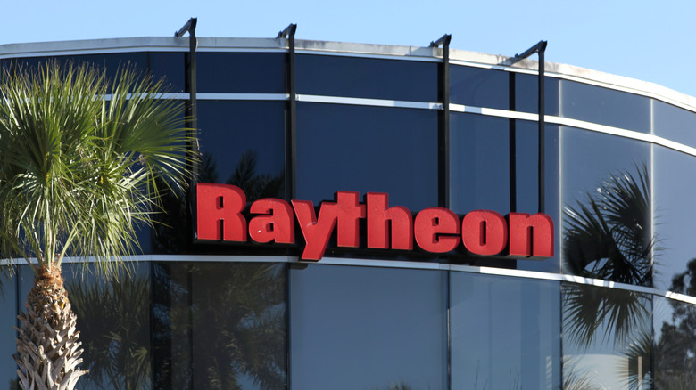 Raytheon logo on a buildng