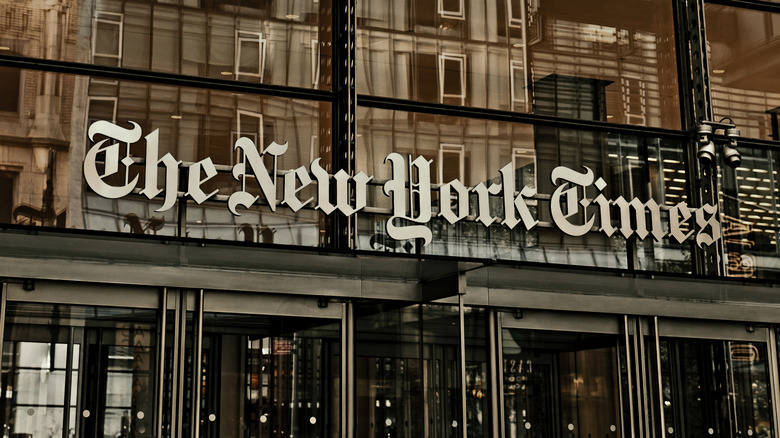 The New York Times sign on building