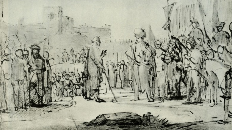 Confrontation between Antiochus and Roman Rembrandt sketch