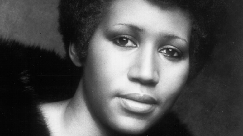 Aretha Franklin staring ahead