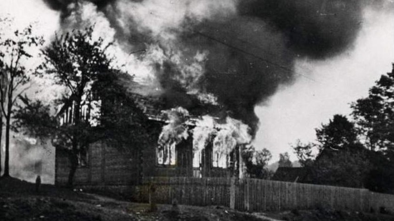 Burning house in Polish countryside