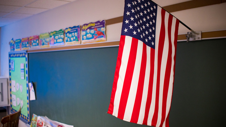 American flag hangs in classroom