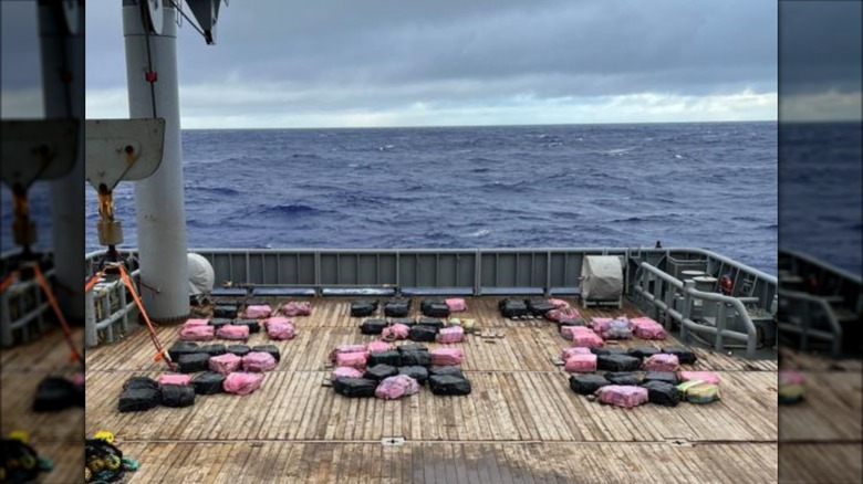 seized cocaine bundles on a boat