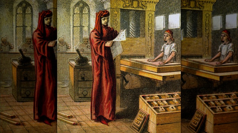 illustration William Caxton printing press