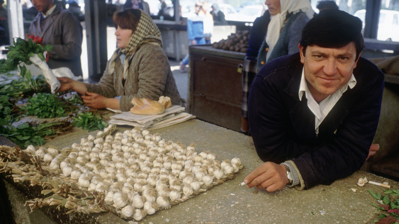 Romanian garlic vendor