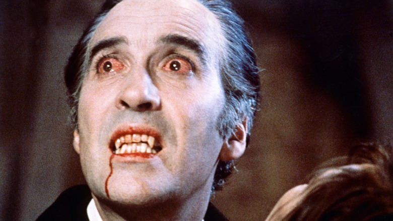 Christopher Lee as Dracula with bloody mouth