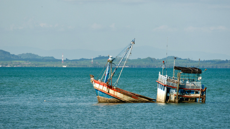 A sinking fishing boat