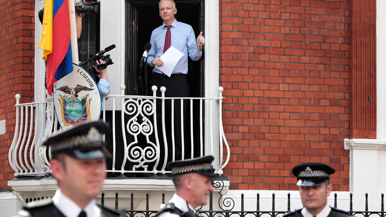 British police outside the Ecuadorian embassy