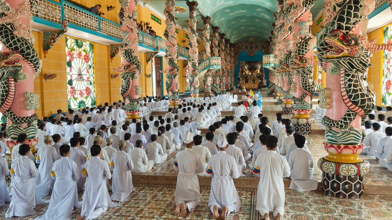 Cao Dai worshipers at temple