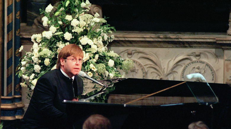 Elton John performing at Diana's funeral 