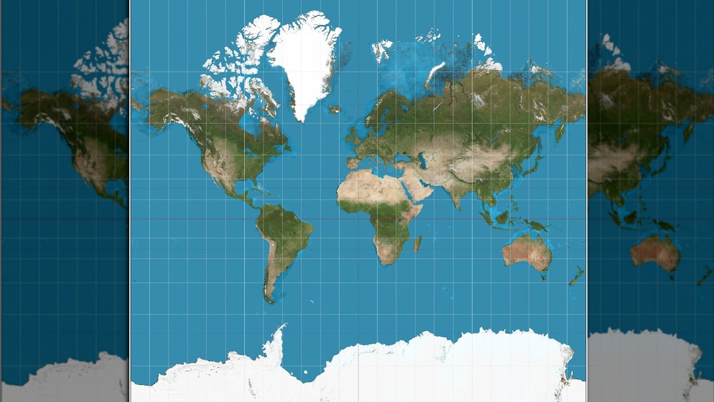 An image of a distorted Mercator-projection map.