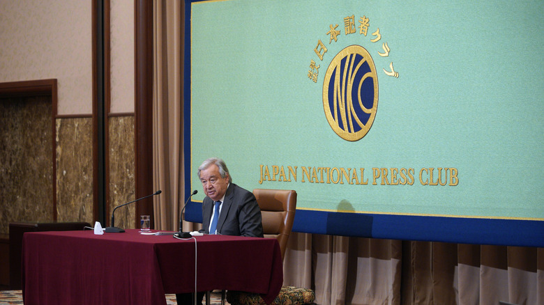 Guterres speaking at press conference