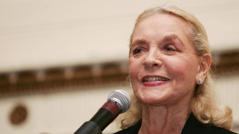 Lauren Bacall at the microphone