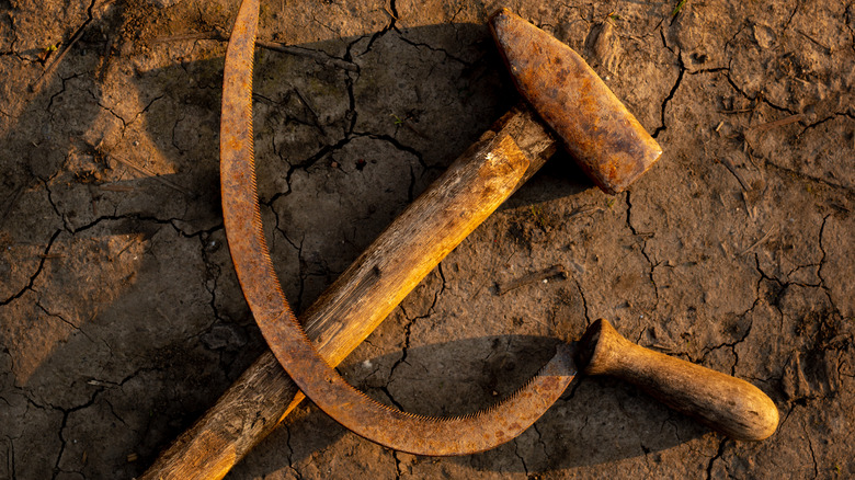 Hammer and sickle on ground