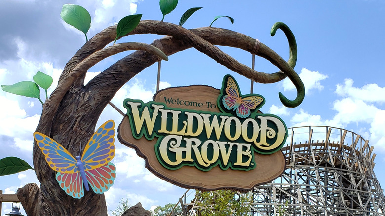Butterly sign from DollyWood reading "Welcome To Wildwood Grove"
