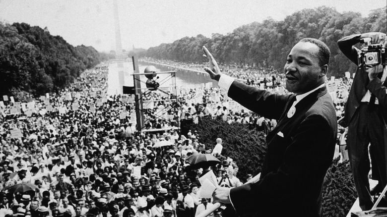 Dr. Martin Luther King, Jr. speaking to the March on Washington crowd