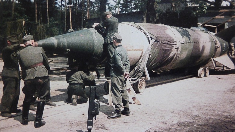 German soldiers with a V-2 missile
