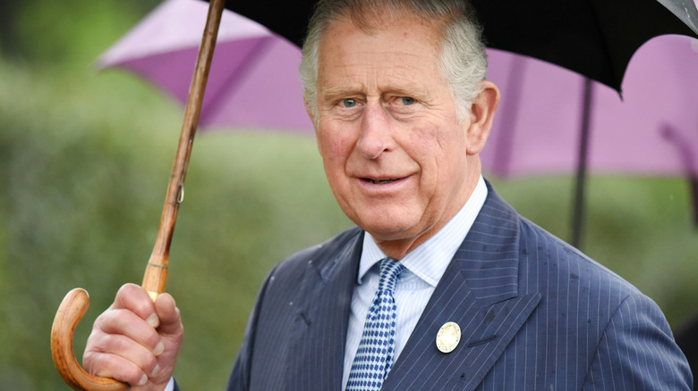 Prince Charles walks in rain