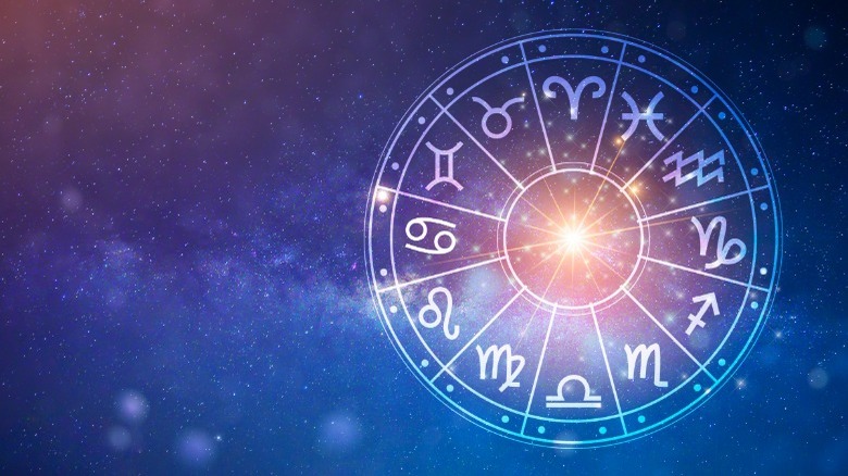 astrological signs circle, celestial background