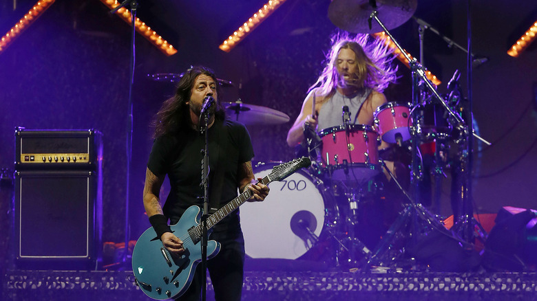 Grohl and Hawkins on stage