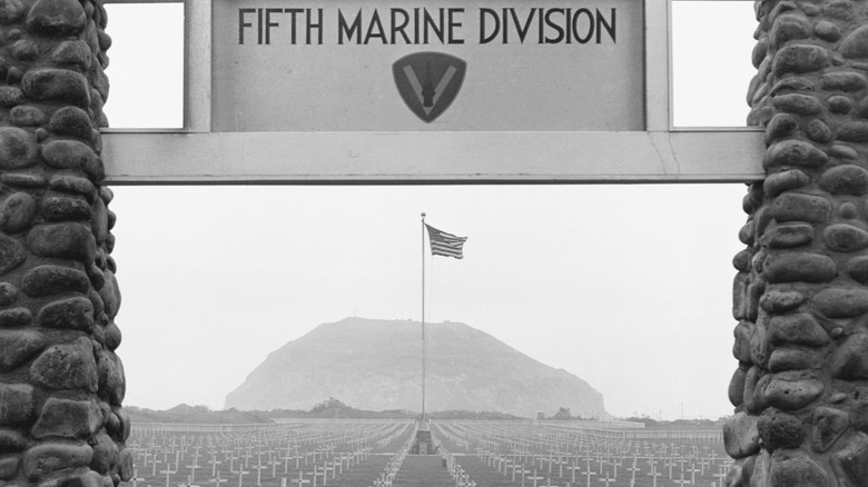 entrance to marine division of cemetery on iwo jima