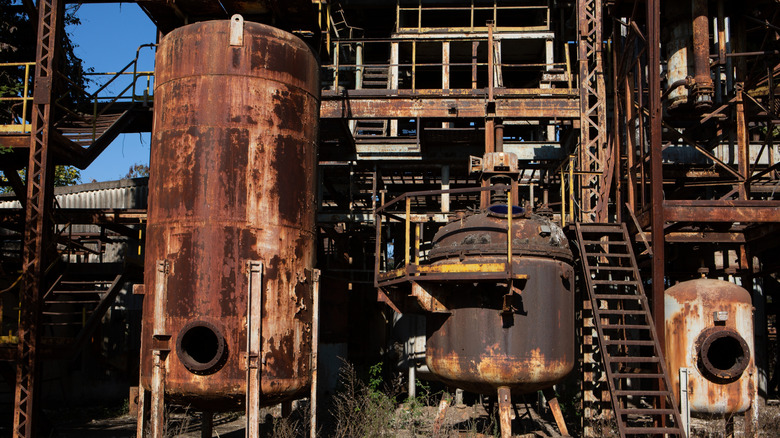 Ruined factory equipment at Union Carbide's Bhopal plant