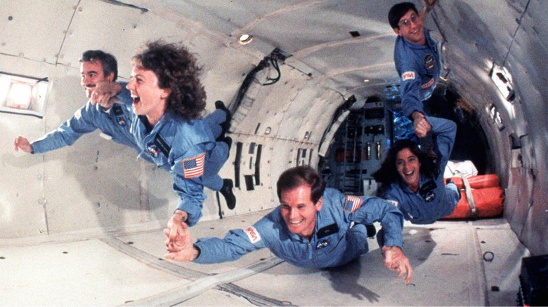 Challenger crew at zero-g simulation