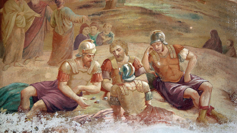 Painting of Roman soldiers playing dice to win Jesus' possessions