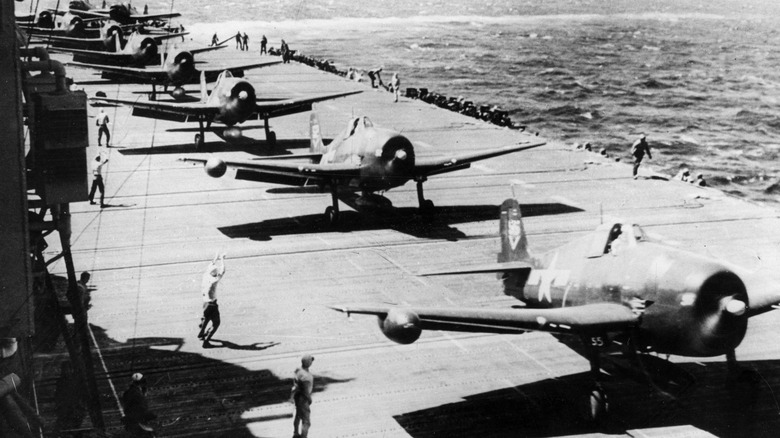 Navy planes preparing for takeoff