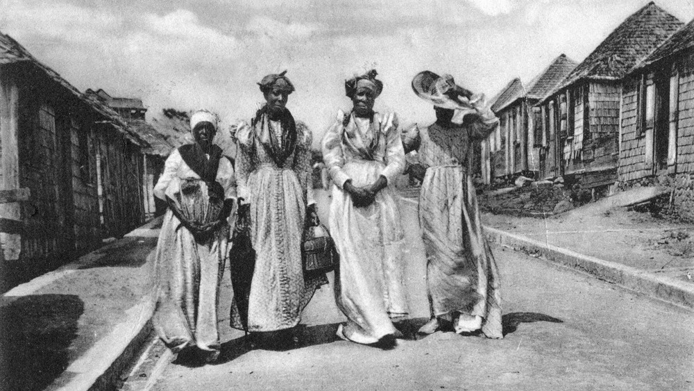 Steet scene at Vieuxfort, St Lucia, early 20th century. 