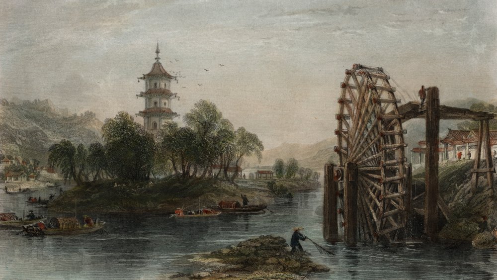 'Melon Islands, and Irrigating Wheel', China, c1840.