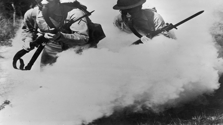 Soliders in World War I wearing gas masks