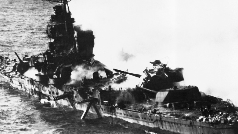 Japanese cruiser on fire WWII