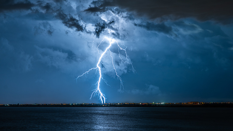 Lightning strike town near water