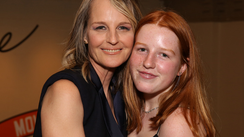 Helen Hunt and daughter smiling hugging